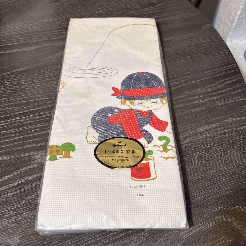 Hallmark Paper Party Little Boy Fishing Tablecloth Table Cover 60 X 102" Vintage
